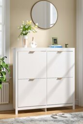 Rackhams Flip Down Wood Shoe Cabinet in White - White - thumbnail 1