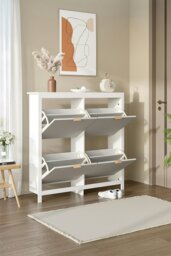 Rackhams Flip Down Wood Shoe Cabinet in White - White - thumbnail 2