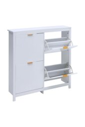 Rackhams Flip Down Wood Shoe Cabinet in White - White - thumbnail 4