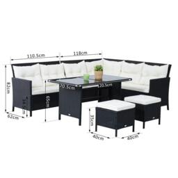 Rackhams 8-Seater Garden Rattan Furniture Rattan Corner Dining Sofa Set Wicker Conservatory Furniture Lawn Patio Coffee Table Foot Stool w/Cushion-Black - thumbnail 3