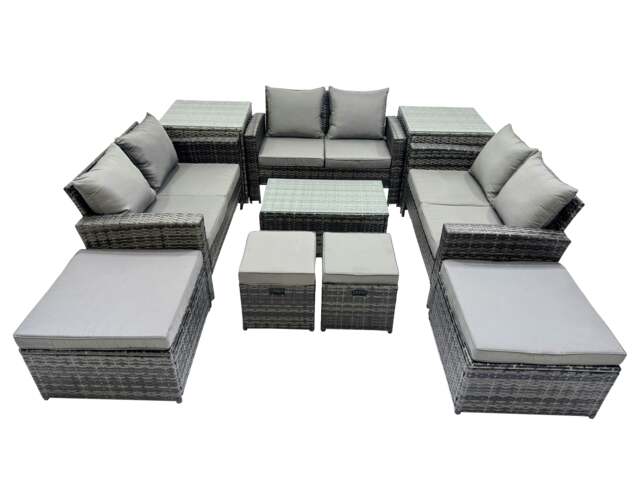 Rackhams PE Rattan Garden Furniture Set Lounge Double Seat Sofa Coffee Table Set with 2 Side Tables 4 Stools Dark Grey MixedMixed - image 1