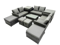 Rackhams PE Rattan Garden Furniture Set Lounge Double Seat Sofa Coffee Table Set with 2 Side Tables 4 Stools Dark Grey MixedMixed - thumbnail 2