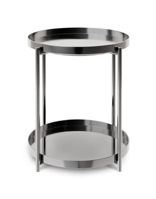 Rackhams Adriana Round Side Tables With Shelf - Dark Chrome - Dark Chrome - image 1
