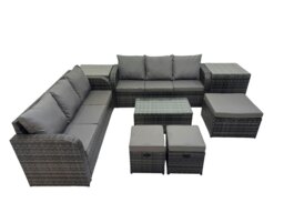Rackhams Outdoor 3 Seater Sofa Coffee Table Set Garden Rattan Furniture Set 9 Seater with 3 Stool 2 Side Tables Dark Grey - thumbnail 2