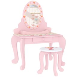 Rackhams Kids Dressing Table Set, 2 PCS Children Vanity Table with Stool - Pink - 65W x 45D x 89H cm - thumbnail 2