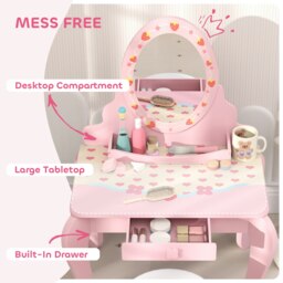 Rackhams Kids Dressing Table Set, 2 PCS Children Vanity Table with Stool - Pink - 65W x 45D x 89H cm - thumbnail 4