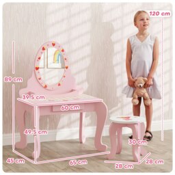 Rackhams Kids Dressing Table Set, 2 PCS Children Vanity Table with Stool - Pink - 65W x 45D x 89H cm - thumbnail 5
