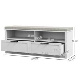 Rackhams Noma Wooden White Shoe Bench With Grey Cushion2 Shelves 2 Drawers - thumbnail 3