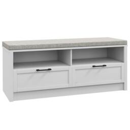 Rackhams Noma Wooden White Shoe Bench With Grey Cushion2 Shelves 2 Drawers - thumbnail 2