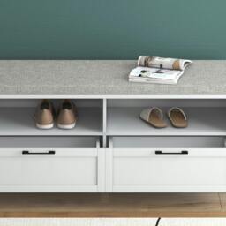 Rackhams Noma Wooden White Shoe Bench With Grey Cushion2 Shelves 2 Drawers - thumbnail 6