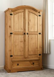Rackhams Corona 2 Door 1 Drawer Double Wardrobe - Mexican Pine - thumbnail 3