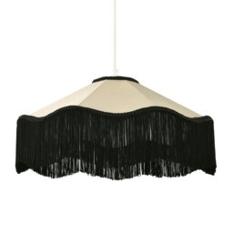 Rackhams Chic Victorian Pendant Lamp Shade in Cream Faux Silk with Black Trims - thumbnail 2