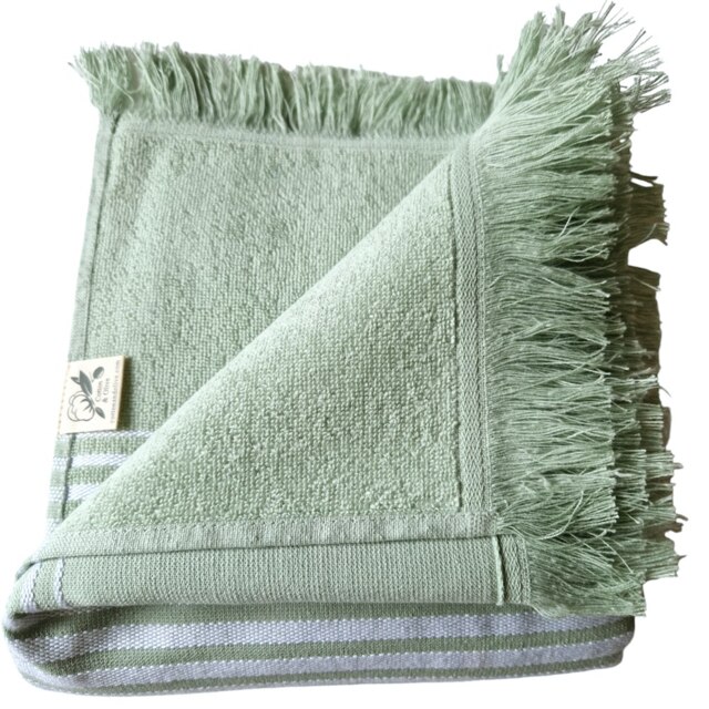 Rackhams Ghalia Cotton Bath Towel, Double-Faced - Sage Green with White Stripes - image 1