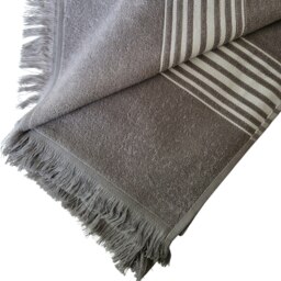 Rackhams Ghalia Cotton Bath Towel, Double-Faced - Sage Green with White Stripes - thumbnail 4