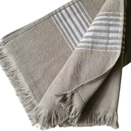 Rackhams Ghalia Cotton Bath Towel, Double-Faced - Sage Green with White Stripes - thumbnail 3
