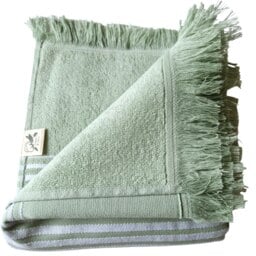Rackhams Ghalia Cotton Bath Towel, Double-Faced - Sage Green with White Stripes - thumbnail 1