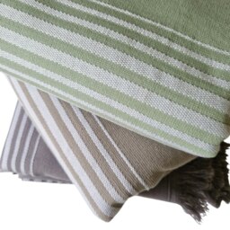 Rackhams Ghalia Cotton Bath Towel, Double-Faced - Sage Green with White Stripes - thumbnail 2