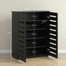 Rackhams Narrow Shoe Cabinet for Entryway, 5-Tier Slim Shoe Storage Cabinet with 2 Slatted Doors and Adjustable Shelves - thumbnail 3
