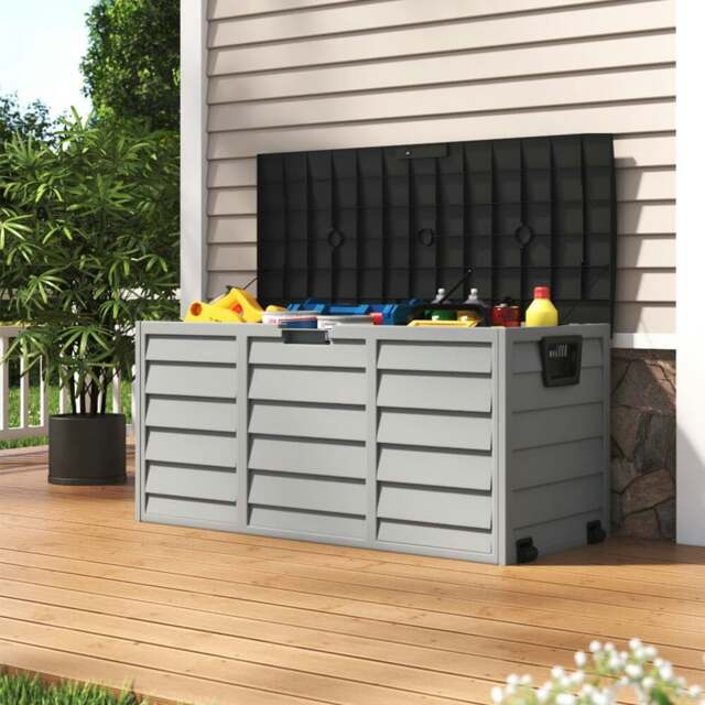 Rackhams 3ft L Grey Garden Storage Chest Box with Brown/Black Cover - Grey+Brown - image 1