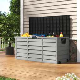 Rackhams 3ft L Grey Garden Storage Chest Box with Brown/Black Cover - Grey+Brown - thumbnail 1