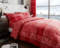 Rackhams Denim Check Duvet Cover and Pillowcase Set - Red - Single (135cm x 200cm)
