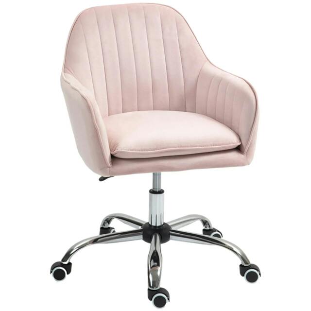 Rackhams Velvet-Feel Tub Office Chair, with Seat Cushion - Pink