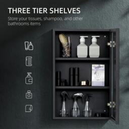 Rackhams Bathroom Cabinet with Mirror, Wall Mounted Bathroom Mirror Cabinet with Storage Shelves, 40 x 12 x 60 cm, Black - thumbnail 4