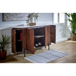 Rackhams Miel Mango Wood Sideboard With Marble Top & Metal Legs - Lacquered - Wood - 1 - thumbnail 3