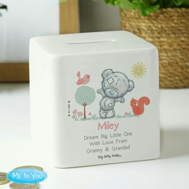 Rackhams Personalised Tiny Tatty Teddy Woodland Animal Money Box - image 1