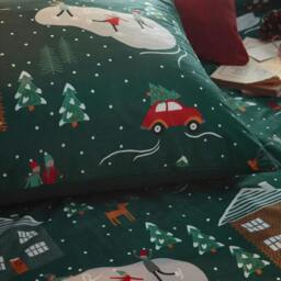 Rackhams Winter Pines Fleece Duvet Cover Set - Pine Green - Junior - Pine Green - 100% Mixed - thumbnail 2