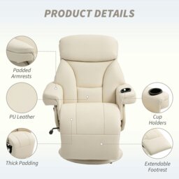 Rackhams Manual Recliner Swivel Lounge Chair with Footrest, Cream White - Cream - thumbnail 4