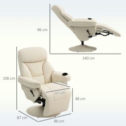 Rackhams Manual Recliner Swivel Lounge Chair with Footrest, Cream White - Cream - thumbnail 5