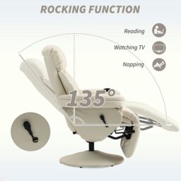 Rackhams Manual Recliner Swivel Lounge Chair with Footrest, Cream White - Cream - thumbnail 3