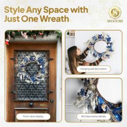 Rackhams 58cm Gold and Blue Baubles Wreath, Artificial PE Christmas Door Decoration - 58CM - Blue - Wreath - thumbnail 4