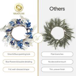 Rackhams 58cm Gold and Blue Baubles Wreath, Artificial PE Christmas Door Decoration - 58CM - Blue - Wreath - thumbnail 3