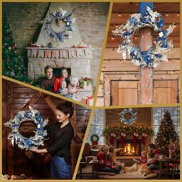 Rackhams 58cm Gold and Blue Baubles Wreath, Artificial PE Christmas Door Decoration - 58CM - Blue - Wreath - thumbnail 6