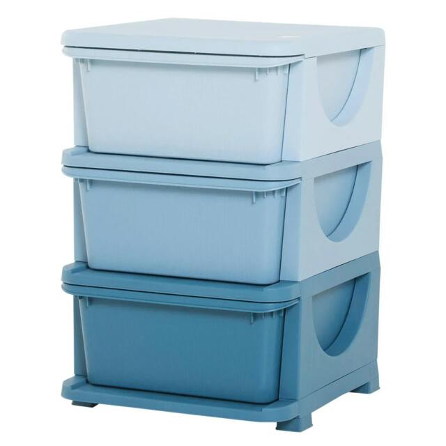 Rackhams 3 Drawers Plastic Storage Units, 3 Tier Kids Storage Units, Children Toy Chest for Nursery, Playroom, Bedroom, Blue - image 1