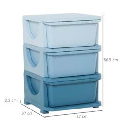 Rackhams 3 Drawers Plastic Storage Units, 3 Tier Kids Storage Units, Children Toy Chest for Nursery, Playroom, Bedroom, Blue - thumbnail 3