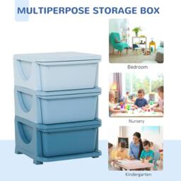 Rackhams 3 Drawers Plastic Storage Units, 3 Tier Kids Storage Units, Children Toy Chest for Nursery, Playroom, Bedroom, Blue - thumbnail 6