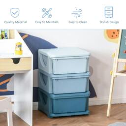 Rackhams 3 Drawers Plastic Storage Units, 3 Tier Kids Storage Units, Children Toy Chest for Nursery, Playroom, Bedroom, Blue - thumbnail 4