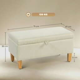 Rackhams Linen Storage Ottoman Storage Box with Rubberwood Legs, Beige - Beige - 1 - Storage Ottoman - thumbnail 3