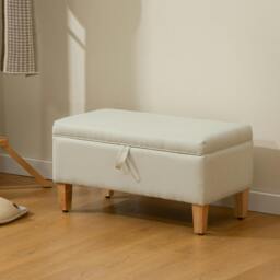 Rackhams Linen Storage Ottoman Storage Box with Rubberwood Legs, Beige - Beige - 1 - Storage Ottoman - thumbnail 1