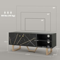 Rackhams TV Unit for Living Room, TV Stand, Black Marble - Black - thumbnail 5
