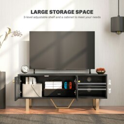 Rackhams TV Unit for Living Room, TV Stand, Black Marble - Black - thumbnail 4