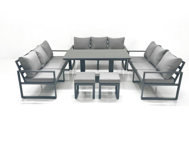 Rackhams 11 Seater Garden Sofa Set Aluminium Furniture Rising Dining Tabe Set wth 2 Small Footstools Dark Grey - image 1