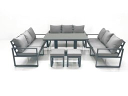 Rackhams 11 Seater Garden Sofa Set Aluminium Furniture Rising Dining Tabe Set wth 2 Small Footstools Dark Grey - thumbnail 1