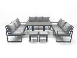 Rackhams 11 Seater Garden Sofa Set Aluminium Furniture Rising Dining Tabe Set wth 2 Small Footstools Dark Grey - thumbnail 2