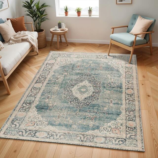 Rackhams Becki Owens Marlene-Vintage Blue Grey Traditional Vintage Boho Rug - 198 x 275 cm - image 1