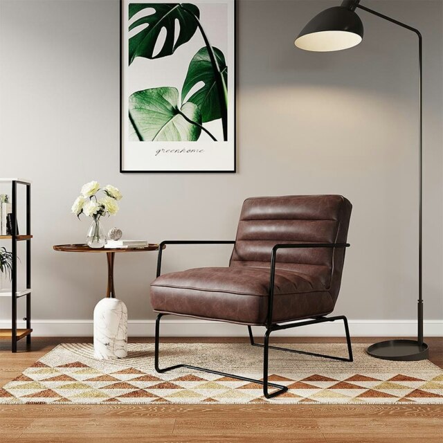 Rackhams Retro Style PU leather Upholstered Armchair Metal Base Office Chair - Brown - image 1