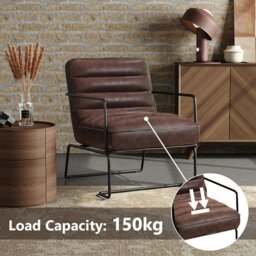 Rackhams Retro Style PU leather Upholstered Armchair Metal Base Office Chair - Brown - thumbnail 4